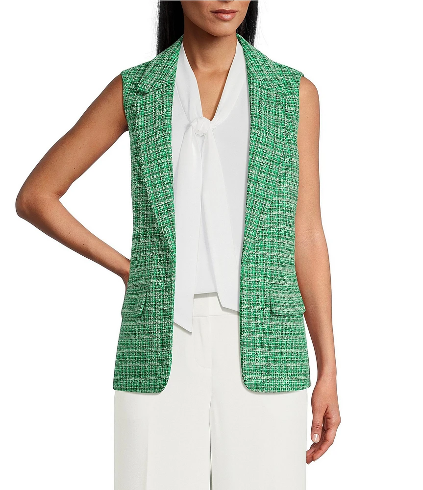 Kasper Tweed Notch Collar Sleeveless Vest