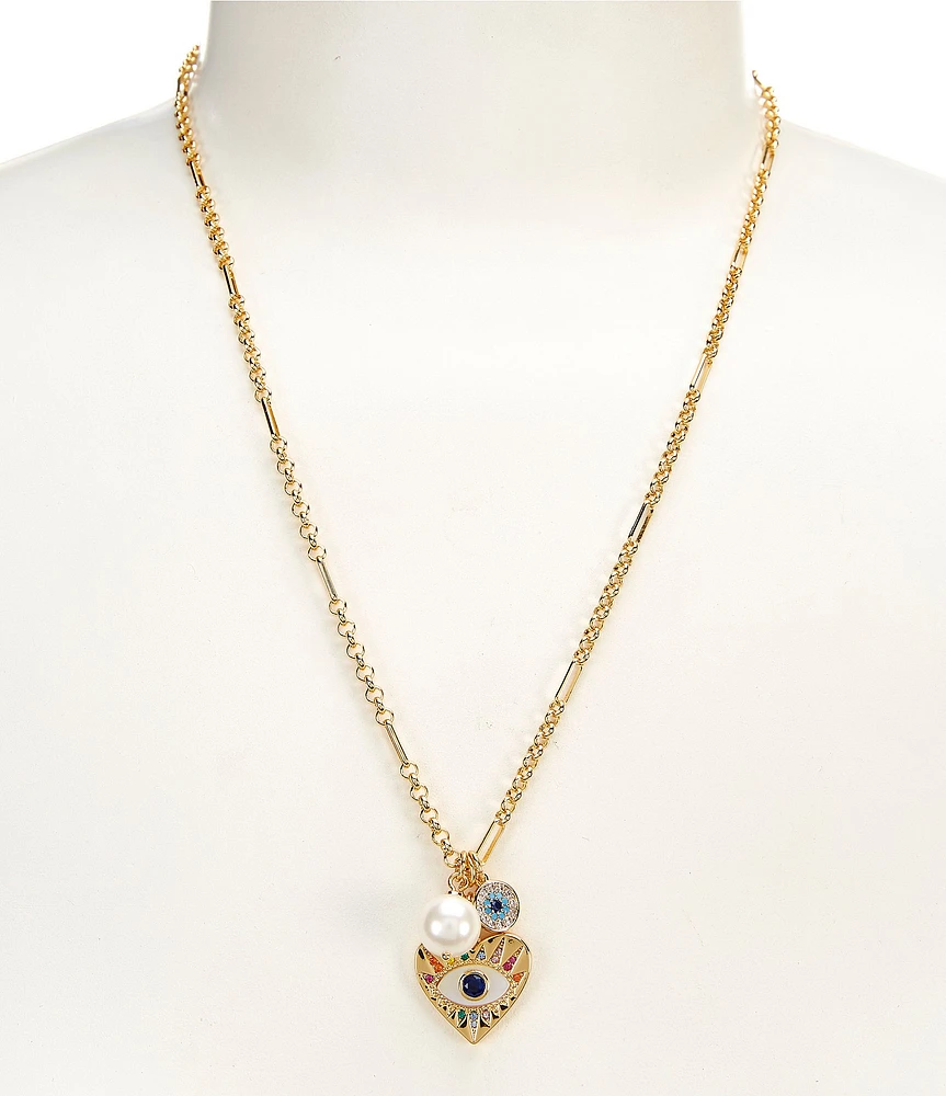 kate spade new york Evil Eye Rhinestone and Pearl Cluster Short Pendant Necklace