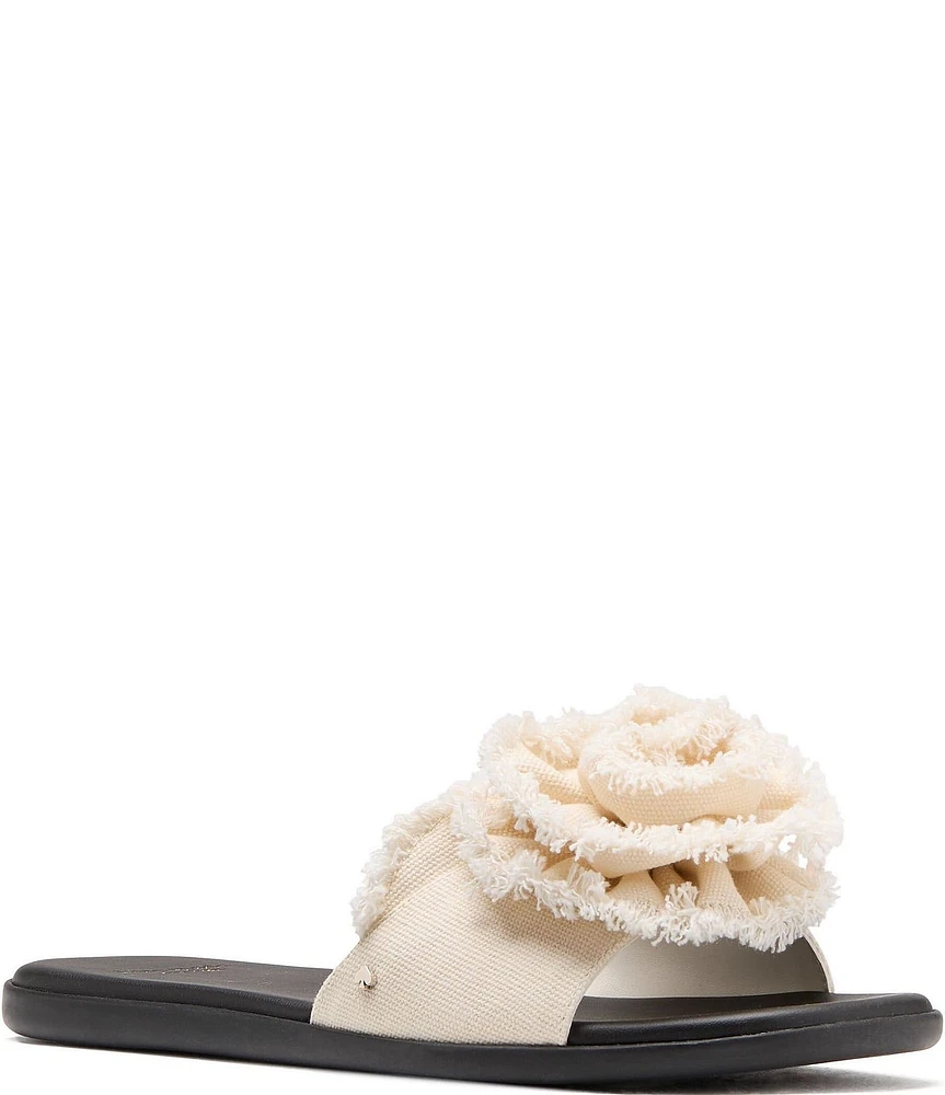 kate spade new york Flourish Canvas Frayed Flower Flat Slide Sandals