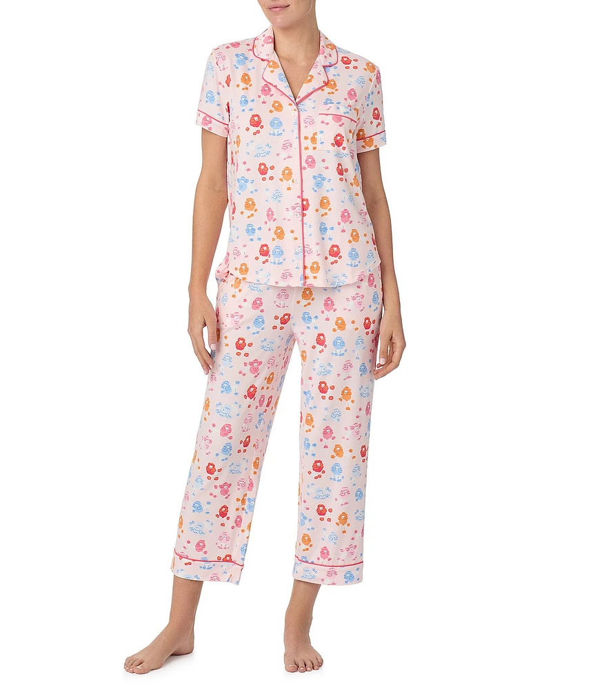 kate spade new york Poodle Print Short Sleeve Notch Collar Knit Cropped Pajama Set