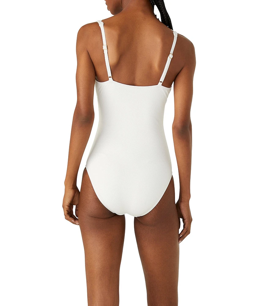 kate spade new york Scallop V-Neck One Piece Swimsuit