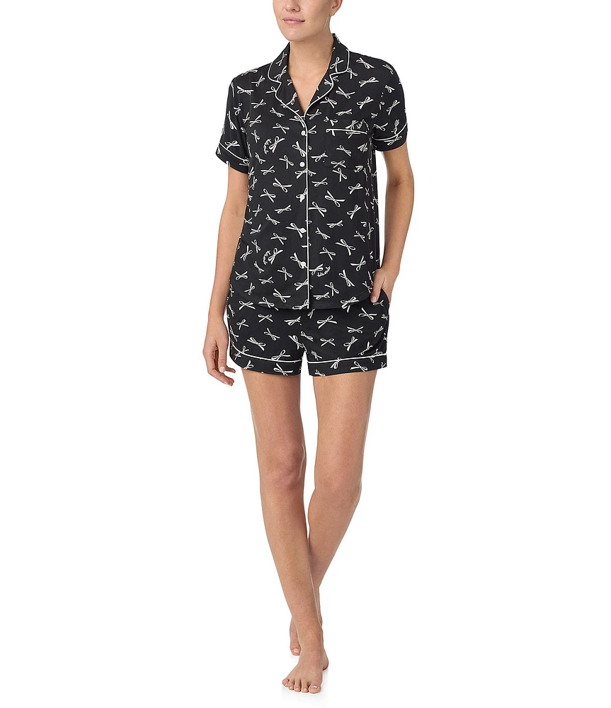 kate spade new york Short Sleeve Notch Collar Knit Bold Bows Print Bridal Shorty Pajama Set