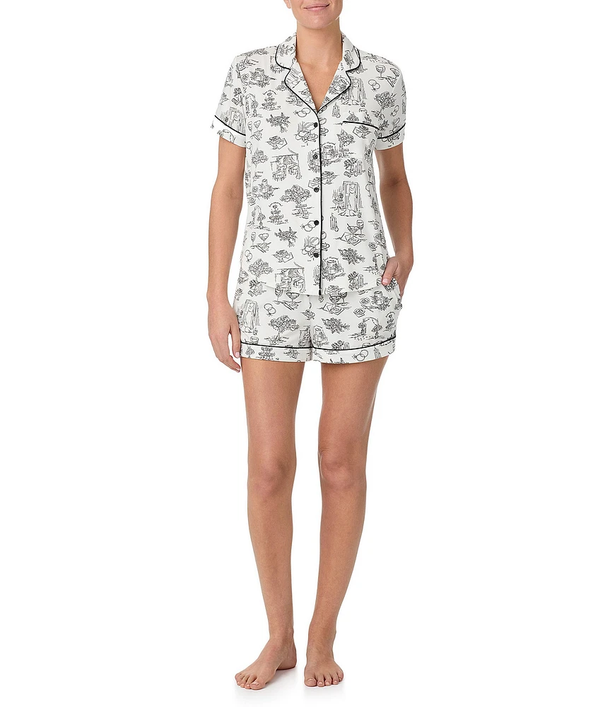 kate spade new york Short Sleeve Notch Collar Knit Bridal Toile Print Bridal Shorty Pajama Set