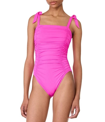 kate spade new york Side Shirred Over the Shoulder Bow Tie One Piece Swimsuit