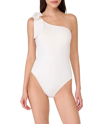 kate spade new york Solid Contrast Color One Shoulder Bow Tie One Piece Swimsuit