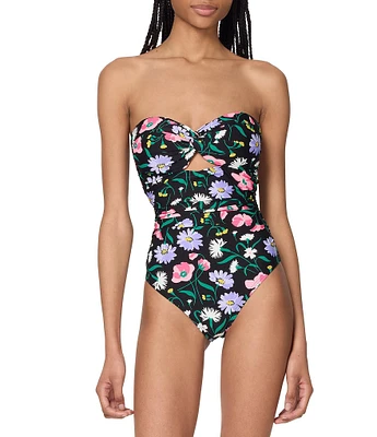 kate spade new york Spring Bouquet Sweetheart Neck Cut-Out Shirred Bandeau One Piece Swimsuit