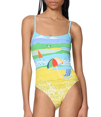 kate spade new york Summer Print Scoop Neck Open Back Tank One Piece Swimsuit