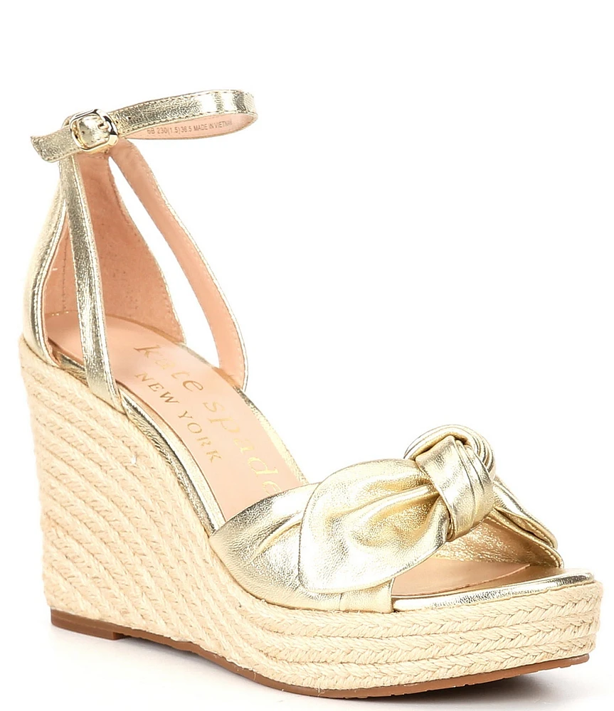 kate spade new york Tianna Metallic Leather Bow Platform Wedge Espadrille Sandals