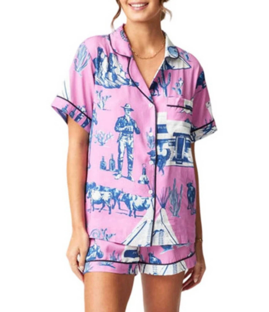 Katie Kime Marfa Toile Woven Shorty Pajama Set