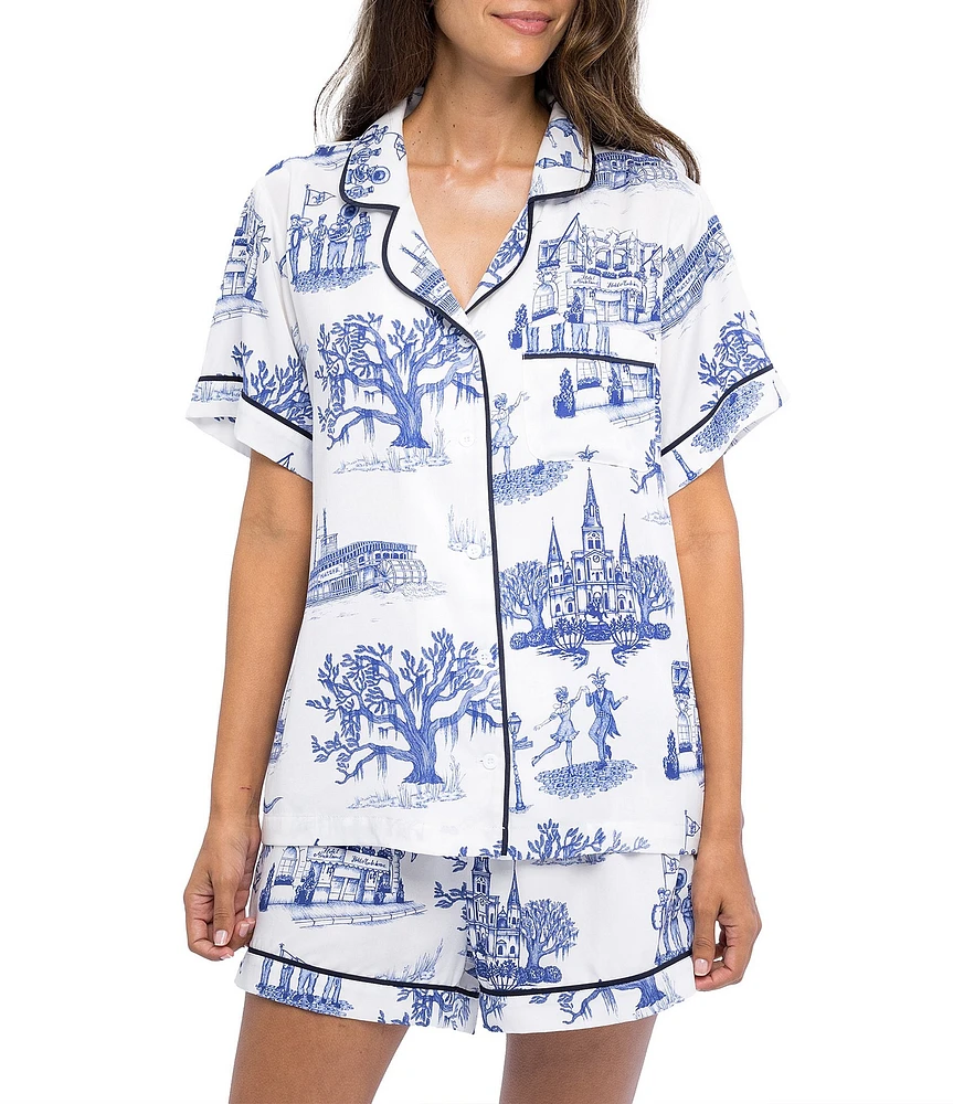 Katie Kime New Orleans Toile Woven Shorty Pajama Set