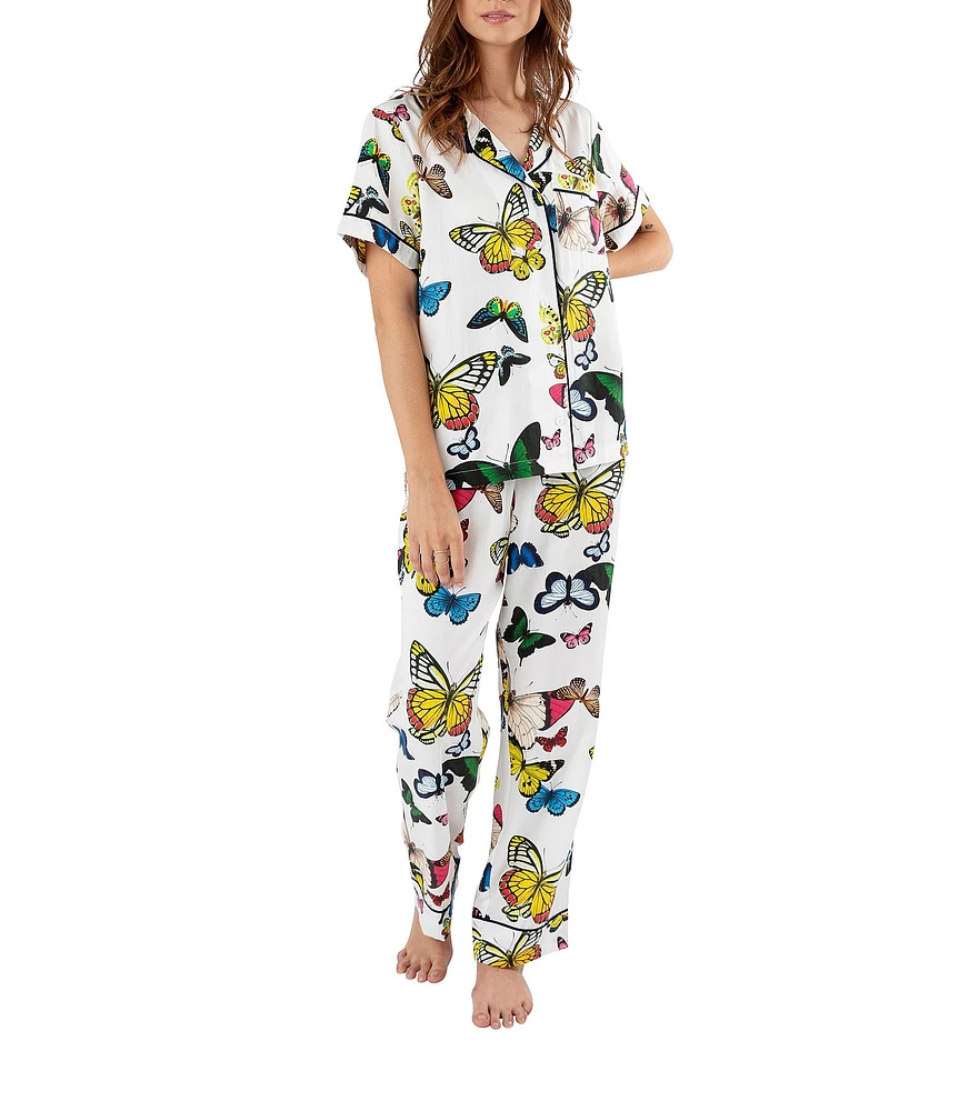 Katie Kime Short Sleeve Notch Collar Woven Metamorphosis Print Pajama Pant Set