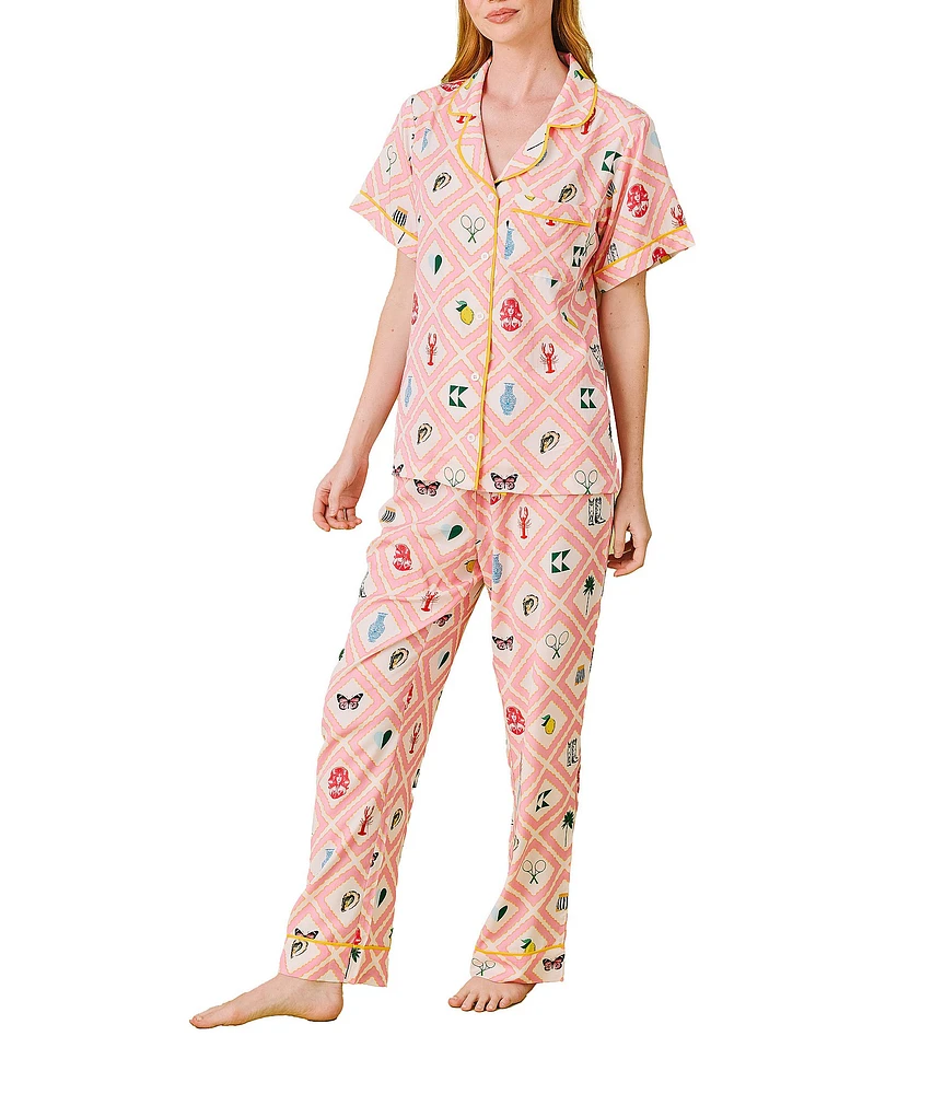 Katie Kime Story Print Woven Pant Pajama Set