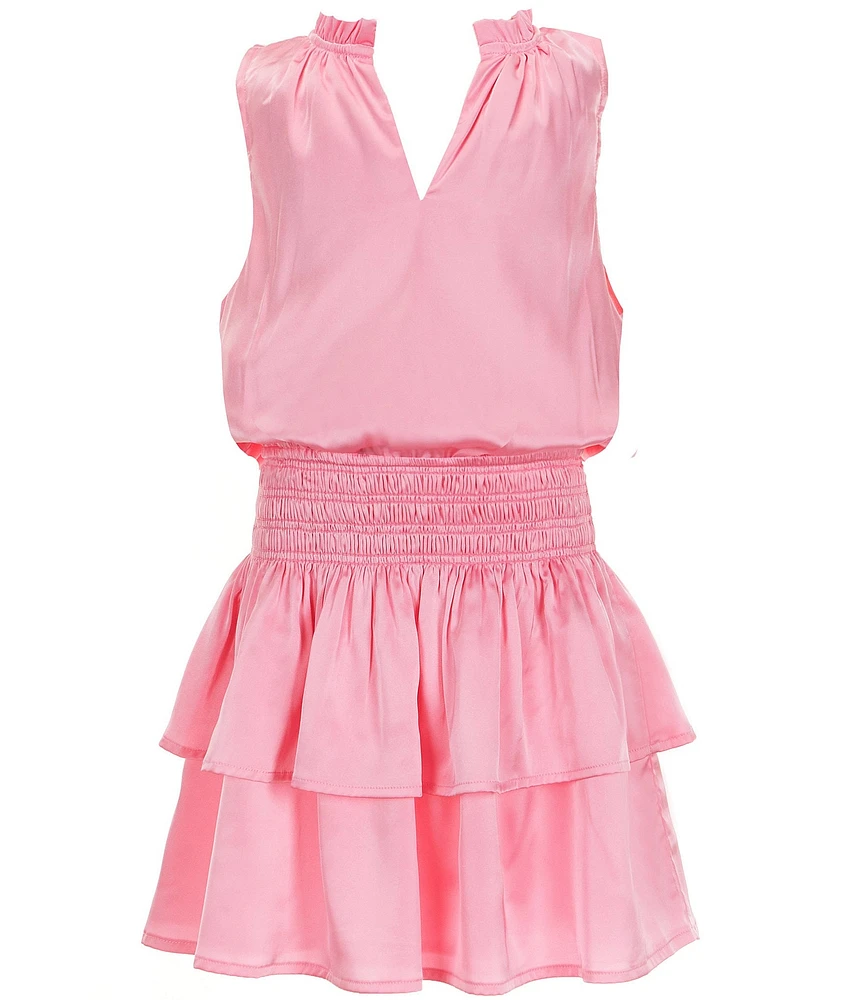 KatieJNYC Big Girls Becca Satin Two Tier Ruffle Skirt Dress