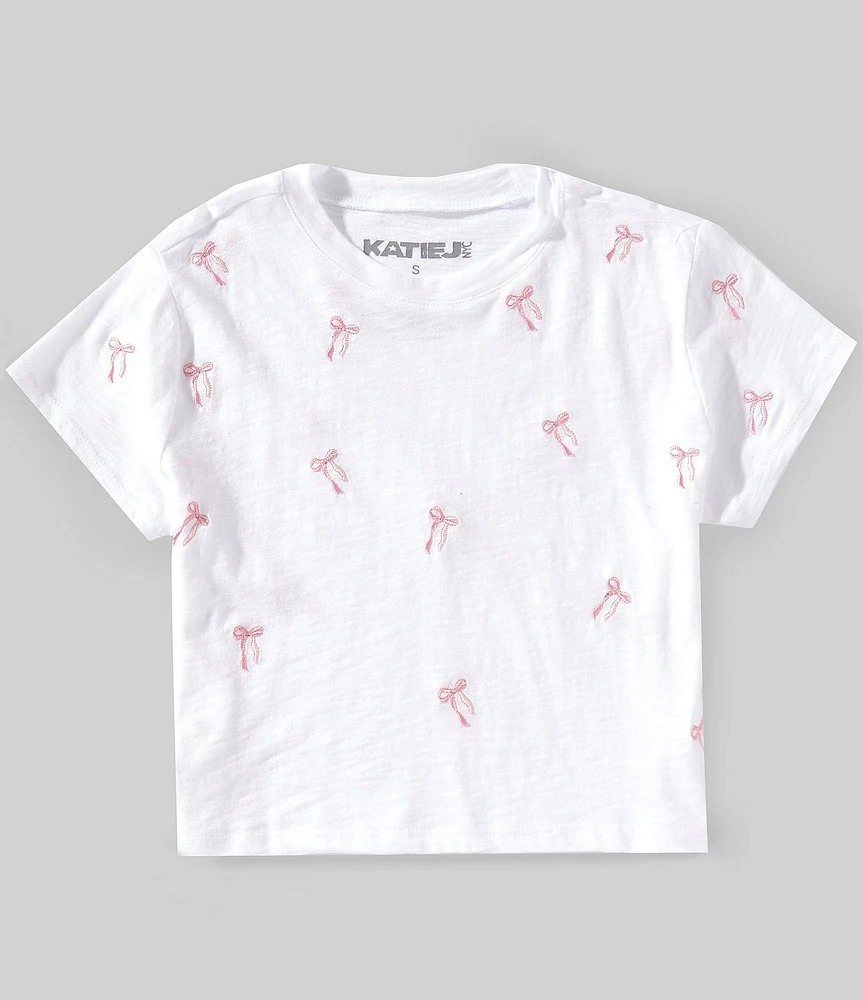 KatieJNYC Big Girls Embroidered Bow Print T-Shirt