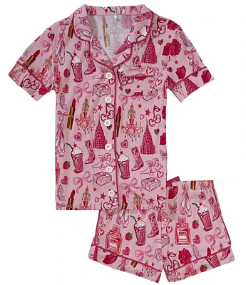 KatieJNYC Big Girls Lynn Print Short Sleeve Button Front Top & Pajama Shorts Set