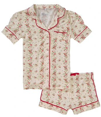 KatieJNYC Big Girls Lynn Shabby Chic Floral Print Short Sleeve Button Front Top & Pajama Shorts Set