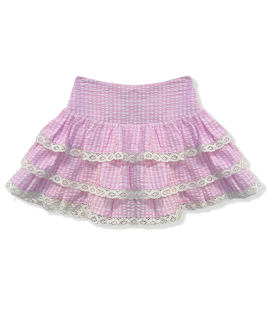 KatieJNYC Big Girls Melody Gingham Eyelet Trim Skirt