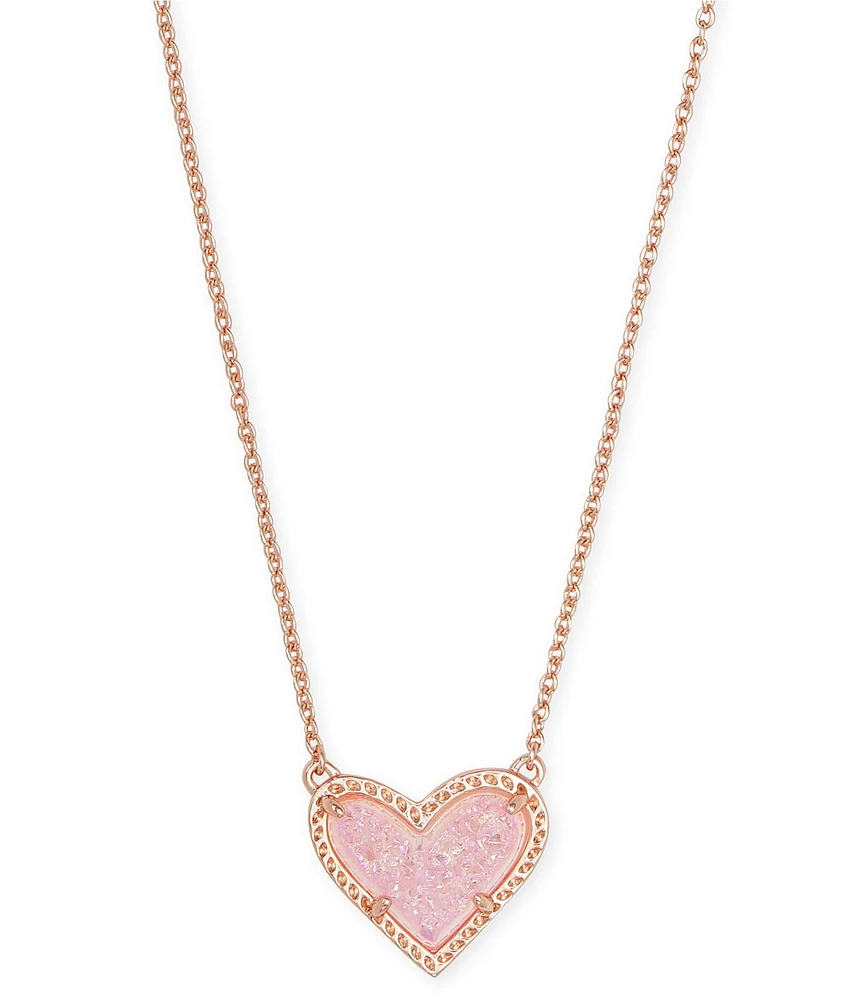 Kendra Scott Ari Drusy Heart Short Rose Gold Pendant Necklace