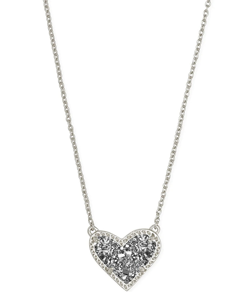 Kendra Scott Ari Drusy Heart Short Silver Pendant Necklace