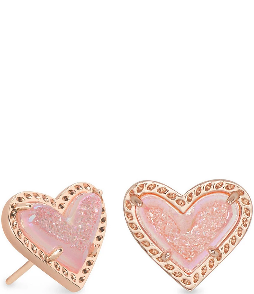 Kendra Scott Ari Heart Rose Gold Drusy Stud Earrings