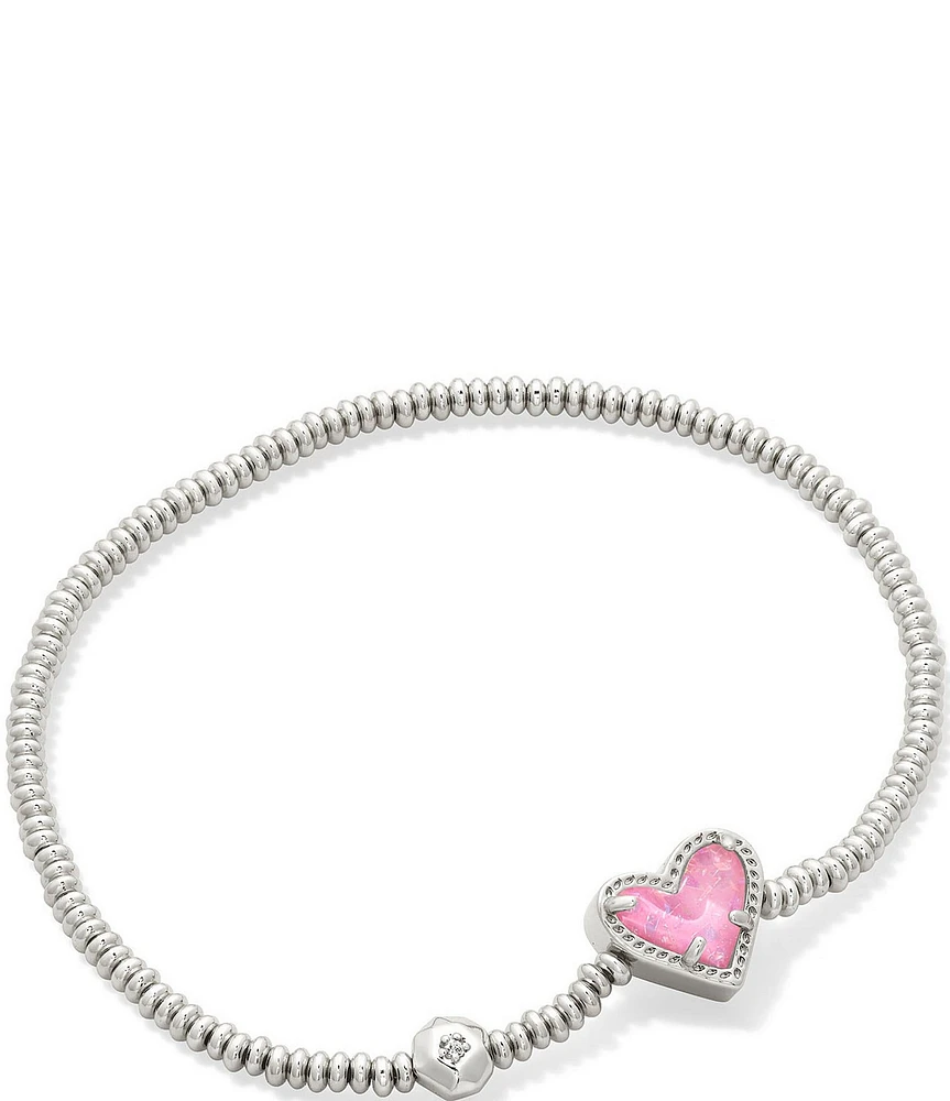 Kendra Scott Ari Heart Silver Iridescent Glass Stretch Bracelet