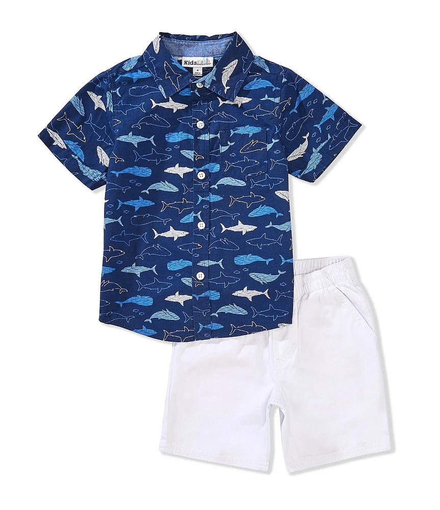 Kids Headquarters Little Boys Short Sleeve Printed Shirt & Matching Relax Shorts 2-Piece Set