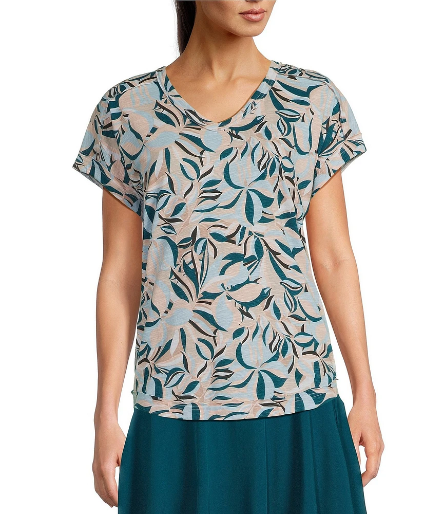 Kinesis Printed V-Neck Raw Edge Dolman Tee