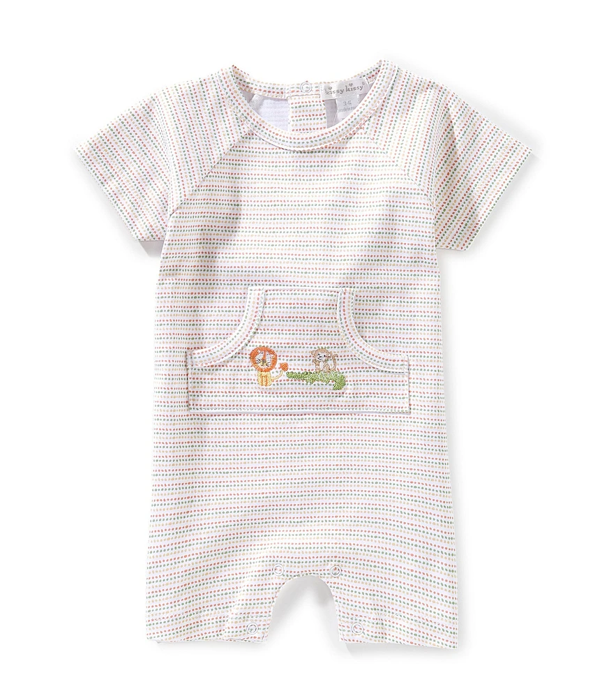 Kissy Kissy Baby Boys Short Sleeve Dotted Stripe & Jungle Animal Motif Shortall