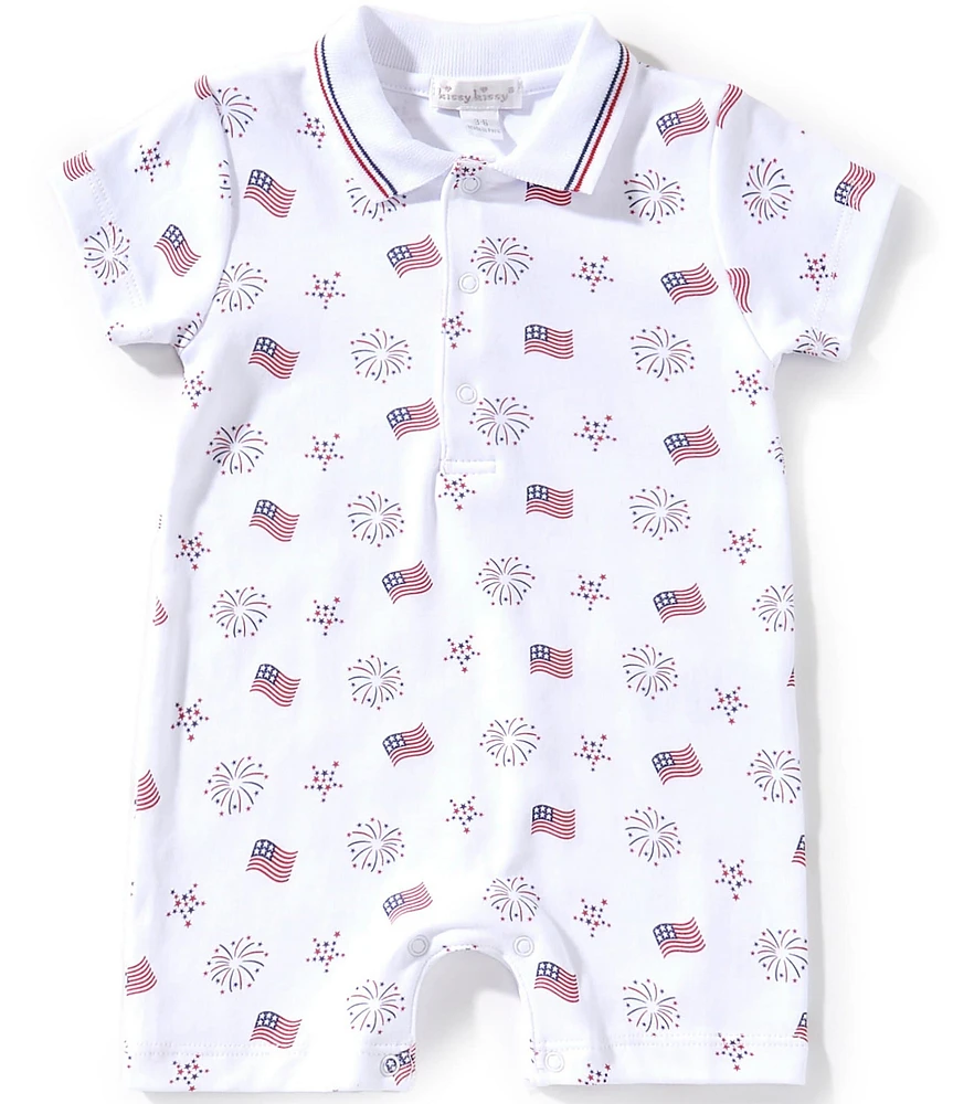 Kissy Kissy Baby Boys Short Sleeve Bold Stripes & Bright Stars Printed Shortall