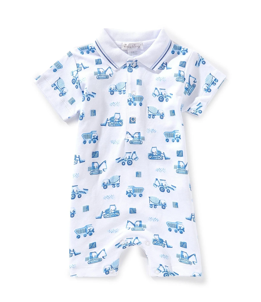 Kissy Kissy Baby Boys Short Sleeve Construction Truck-Printed Shortall