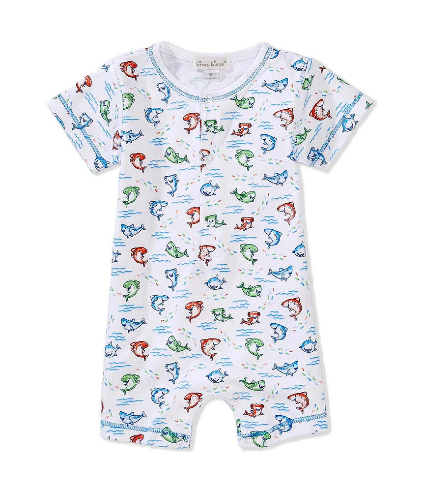 Kissy Kissy Baby Boys Short-Sleeve Shark Grins Shortall