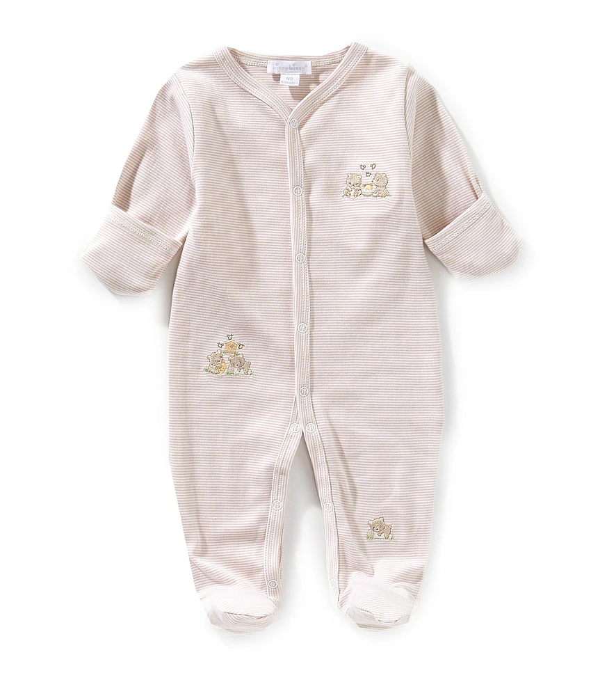 Kissy Kissy Baby Boys Long Sleeve Striped/Bear Cub-Applique Footed Coverall