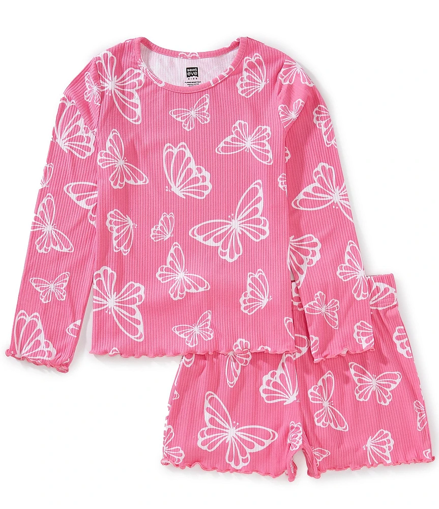 Komar Kids Little/Big Girls 4-16 Long-Sleeve Butterfly-Printed Pajama Top & Matching Shorts Set