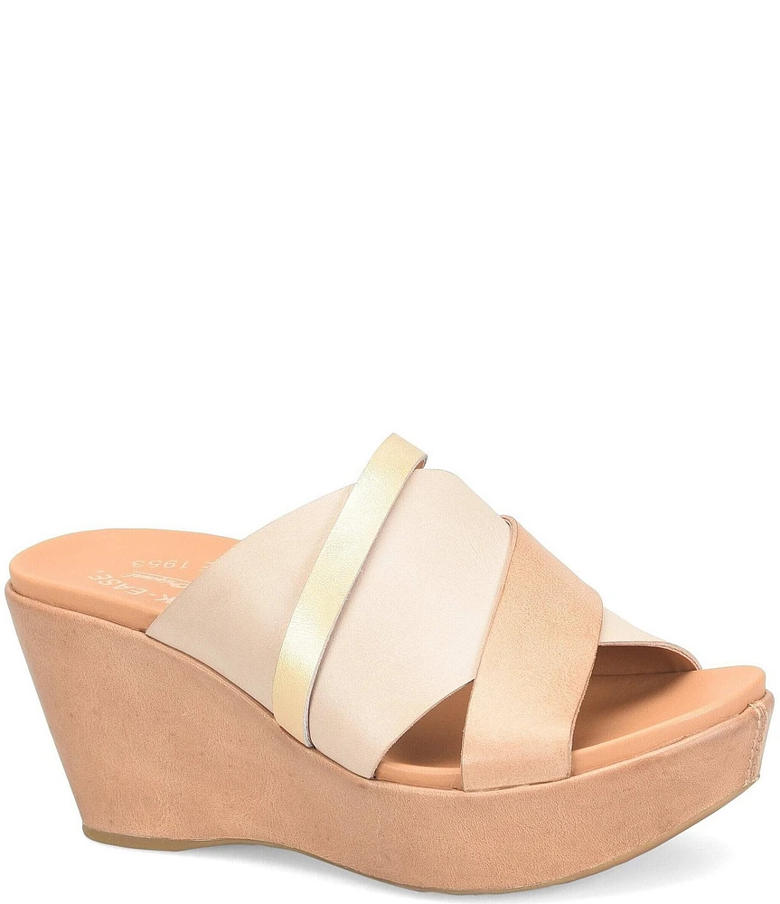 Kork-Ease Addie Leather Banded Slip-On Platform Wedge Sandals