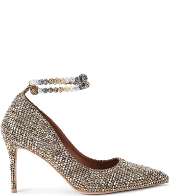 Kurt Geiger London Belgravia Crystal Houndstooth Crystal Ornamented Ankle Wrap Dress Pumps
