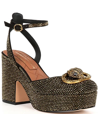 Kurt Geiger London Chelsea Crystal Embellished Logo Ornament Ankle Wrap Platform Pumps