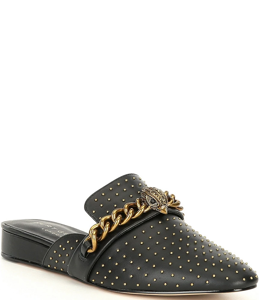 Kurt Geiger London Chelsea Leather Stud Embellished Chain Hardware Mules