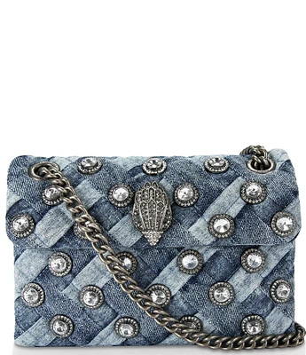 Kurt Geiger London Denim Crystal Embellished Mini Kensington Crossbody Bag
