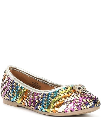 Kurt Geiger London Girls' Metallic Woven Logo Ornament Ballerina Flats (Youth)