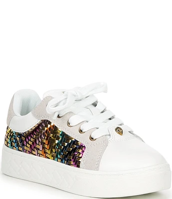 Kurt Geiger London Girls' Kensington Metallic Woven Leather Lace Up Sneakers (Youth)
