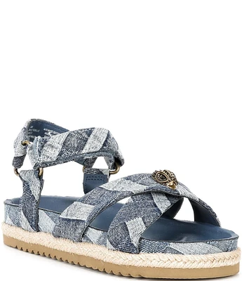Kurt Geiger London Girls' Kensington Denim Patchwork Logo Ornament Espadrille Sandals (Toddler)