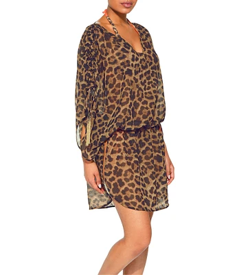 Kurt Geiger London Kensington Animal Print Chiffon Tunic Swim Cover-Up