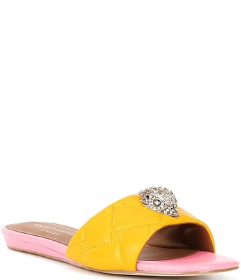 Kurt Geiger London Kensington Colorblock Leather Logo Ornament Flat Slide Sandals