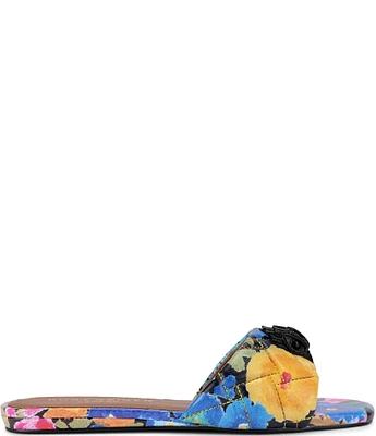 Kurt Geiger London Kensington Leather Floral Logo Ornament Slide Sandals