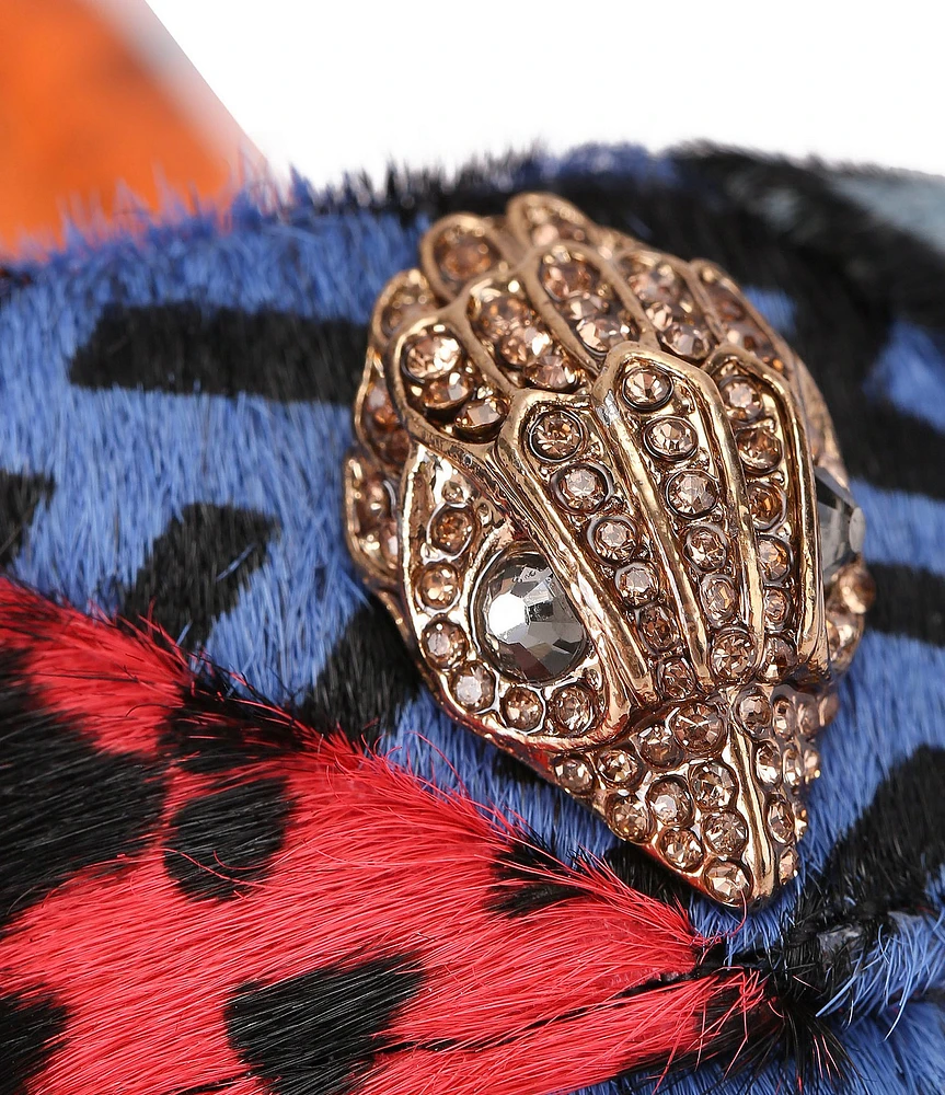 Kurt Geiger London Kensington Leather Animal Print Logo Ornament T-Bar Sandals