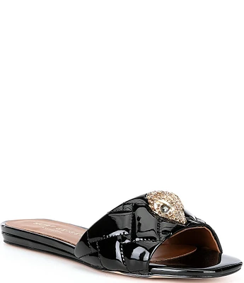 Kurt Geiger London Kensington Quilted Patent Leather Logo Ornament Slide Sandals