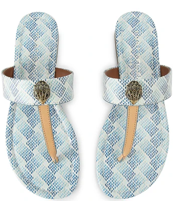 Kurt Geiger London Kensington Printed Canvas Logo Ornamented T-Bar Sandals