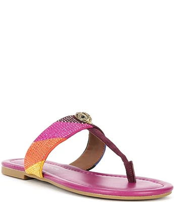 Kurt Geiger London Kensington Crystal Embellished Colorblock Logo Ornament T-Bar Sandals