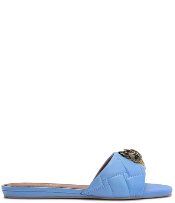 Kurt Geiger London Kensington Quilted Leather Logo Ornament Slide Sandals