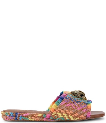 Kurt Geiger London Kensington Woven Raffia Logo Ornament Slide Sandals